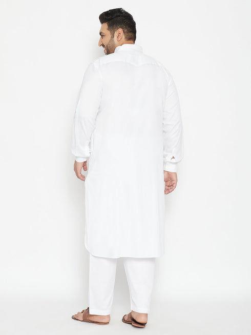 Men's Plus Size White Cotton Blend Pathani Set