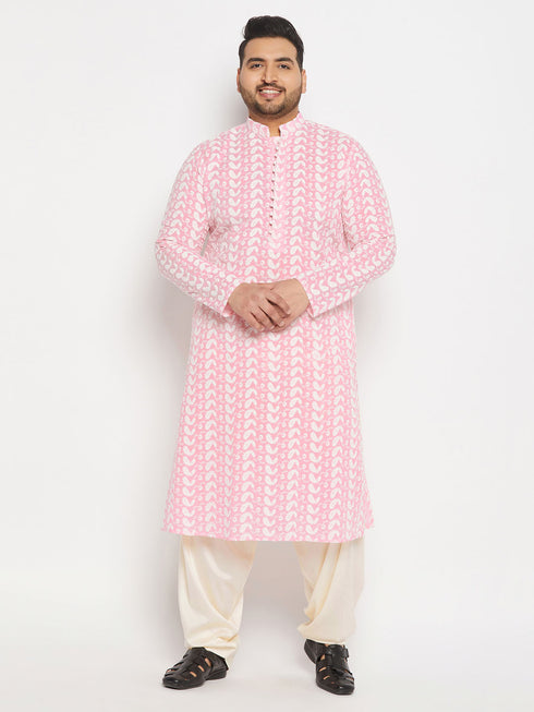 Men's Plus Size Cream Cotton Blend Patiala