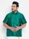 Men's Plus Size Green Silk Blend Ethnic Shirt