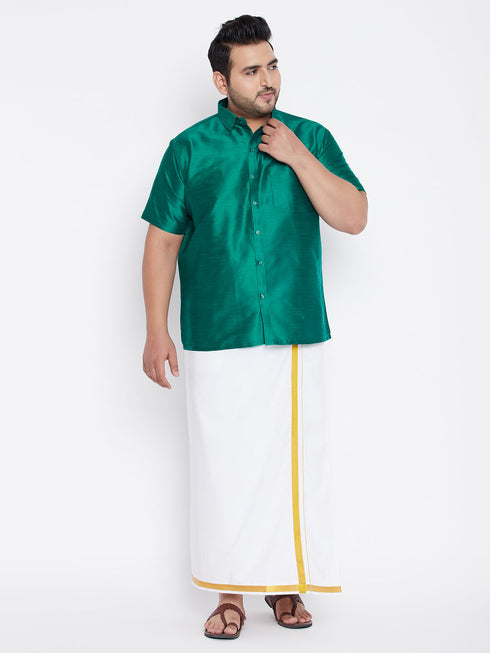 Men's Plus Size Green Silk Blend Ethnic Shirt