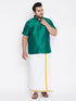 Men's Plus Size Green Silk Blend Ethnic Shirt