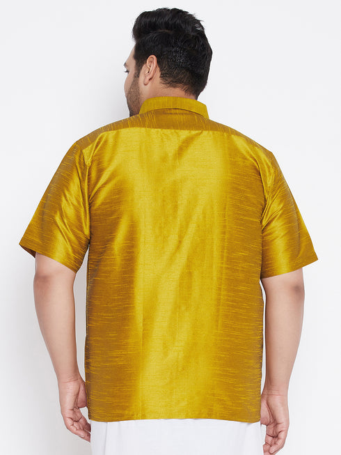 Men's Plus Size Mustard Silk Blend Ethnic Shirt