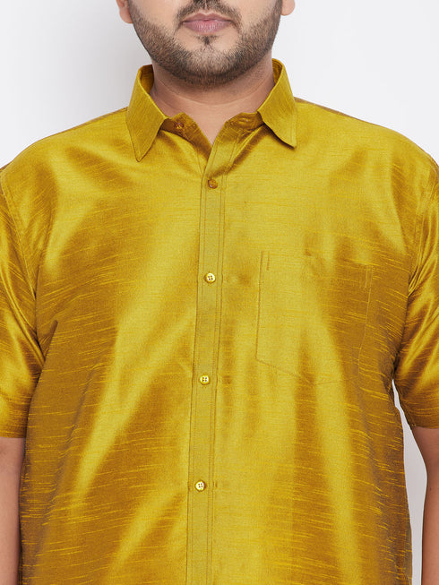 Men's Plus Size Mustard Silk Blend Ethnic Shirt