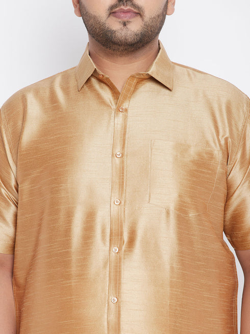 Men's Plus Size Rose Gold Silk Blend Ethnic Shirt
