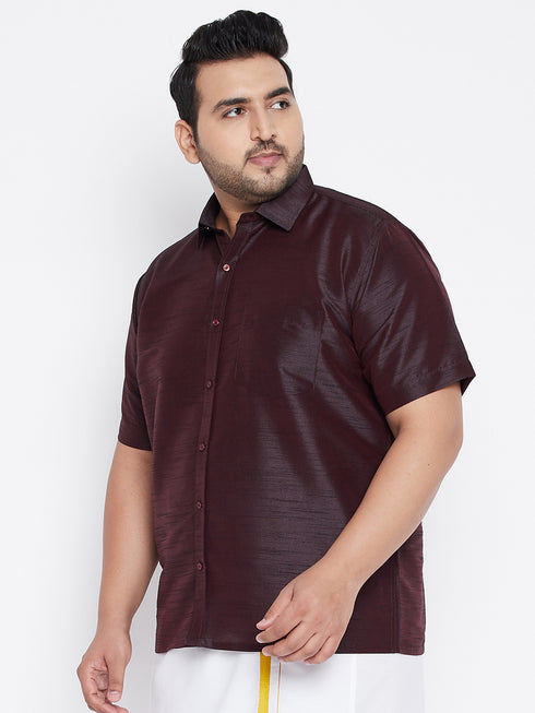 Men's Plus Size Wine Silk Blend Ethnic Shirt