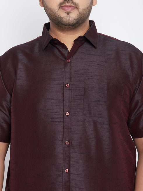 Men's Plus Size Wine Silk Blend Ethnic Shirt