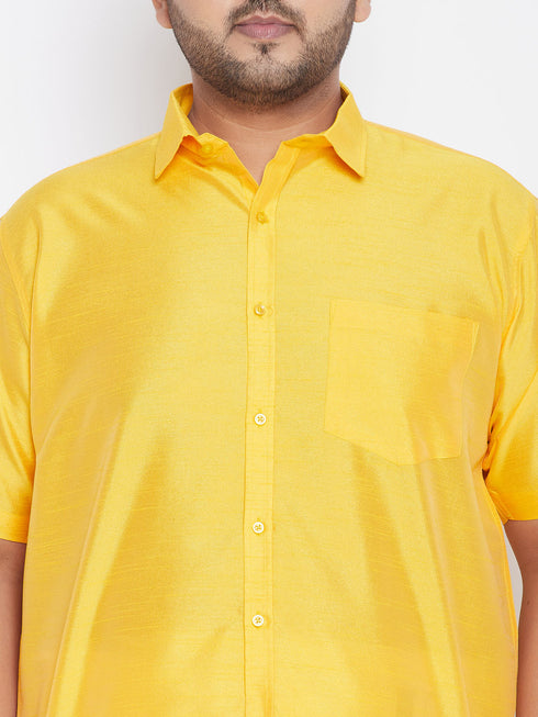 Men's Plus Size Yellow Silk Blend Ethnic Shirt