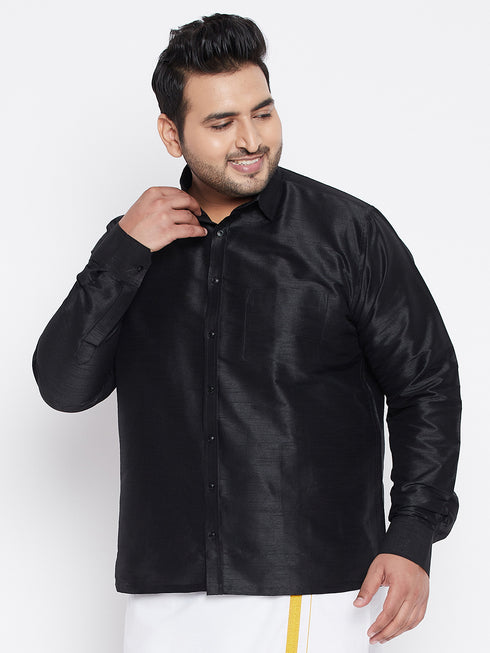 Men's Plus Size Black Silk Blend Ethnic Shirt