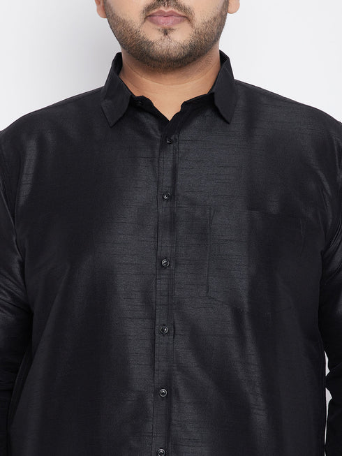 Men's Plus Size Black Silk Blend Ethnic Shirt