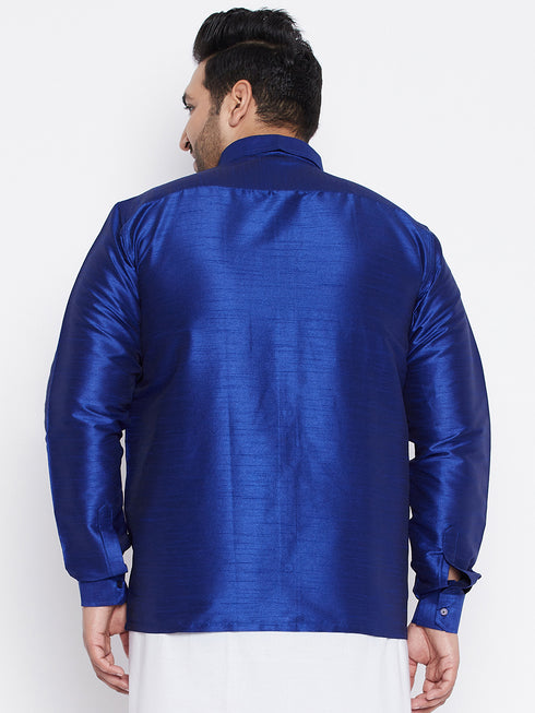 Men's Plus Size Blue Silk Blend Ethnic Shirt
