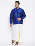 Men's Plus Size Blue Silk Blend Ethnic Shirt