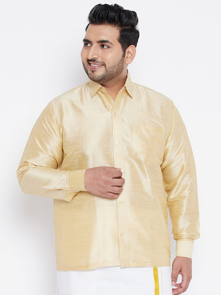 VASTRAMAY Men's Plus Size Golden Silk Blend Ethnic Shirt