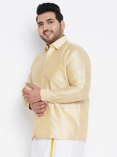Men's Plus Size Golden Silk Blend Ethnic Shirt