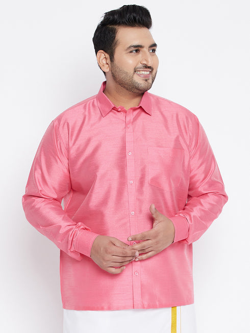 Men's Plus Size Pink Silk Blend Ethnic Shirt