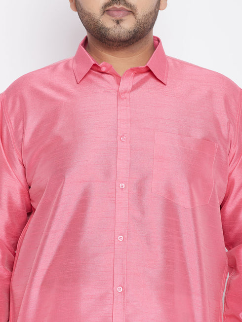 Men's Plus Size Pink Silk Blend Ethnic Shirt