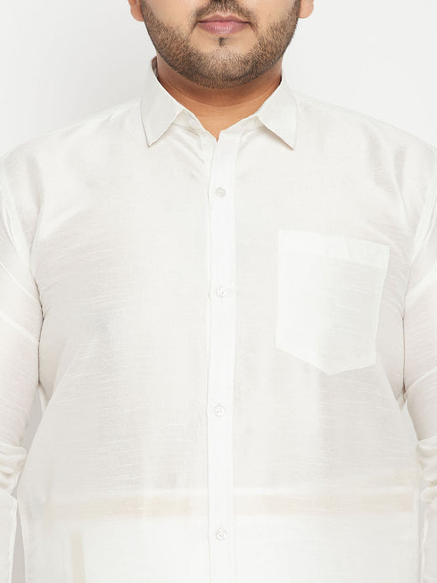 Men's Plus Size White Silk Blend Ethnic Shirt
