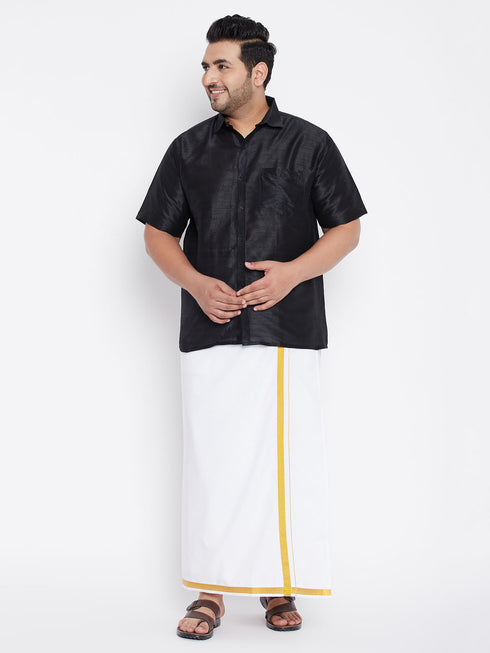 Men's Plus Size Black Silk Blend Ethnic Shirt
