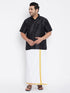 Men's Plus Size Black Silk Blend Ethnic Shirt