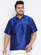 Men's Plus Size Blue Silk Blend Ethnic Shirt