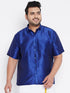 Men's Plus Size Blue Silk Blend Ethnic Shirt