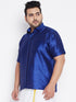 Men's Plus Size Blue Silk Blend Ethnic Shirt