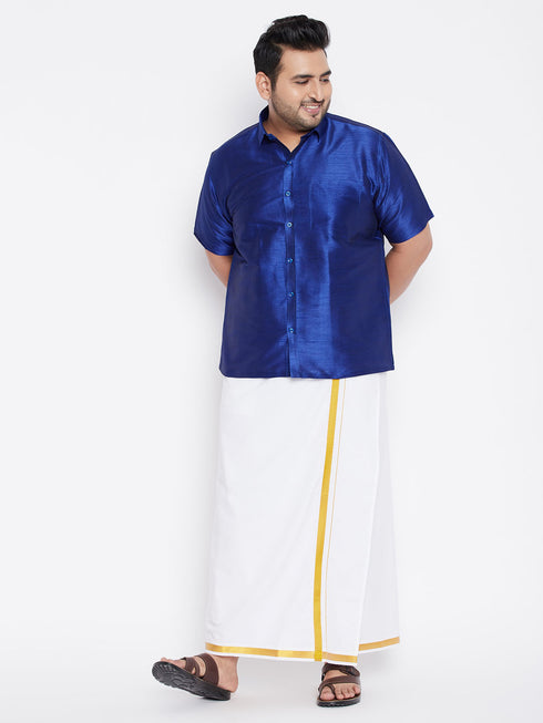 Men's Plus Size Blue Silk Blend Ethnic Shirt