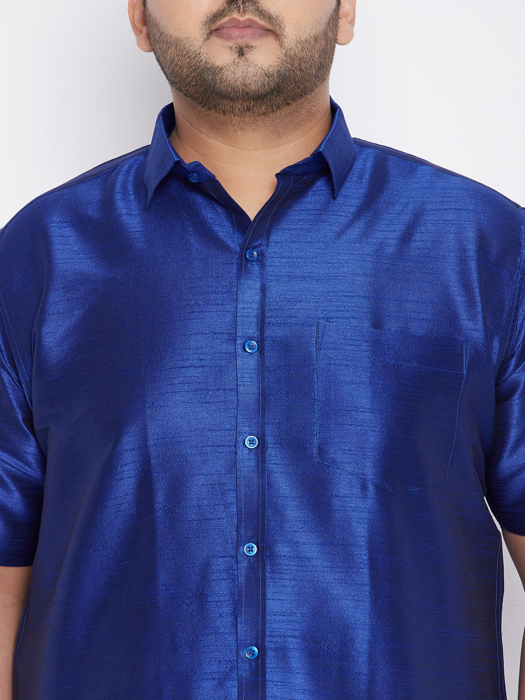 Men's Plus Size Blue Silk Blend Ethnic Shirt