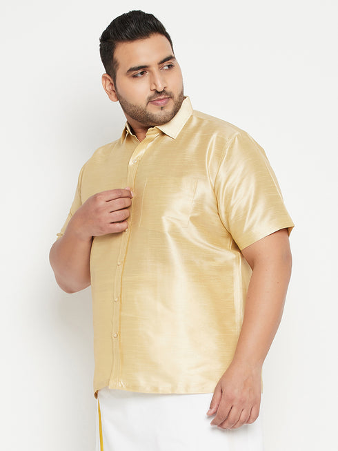 Men's Plus Size Gold Silk Blend Ethnic Shirt