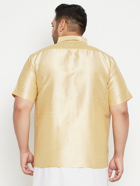 Men's Plus Size Gold Silk Blend Ethnic Shirt