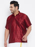 Men's Plus Size Maroon Silk Blend Ethnic Shirt