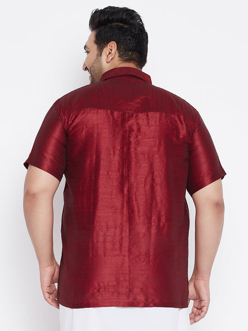 Men's Plus Size Maroon Silk Blend Ethnic Shirt