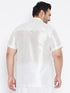 Men's Plus Size White Silk Blend Ethnic Shirt