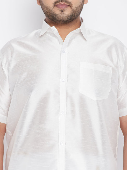 Men's Plus Size White Silk Blend Ethnic Shirt