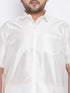 Men's Plus Size White Silk Blend Ethnic Shirt