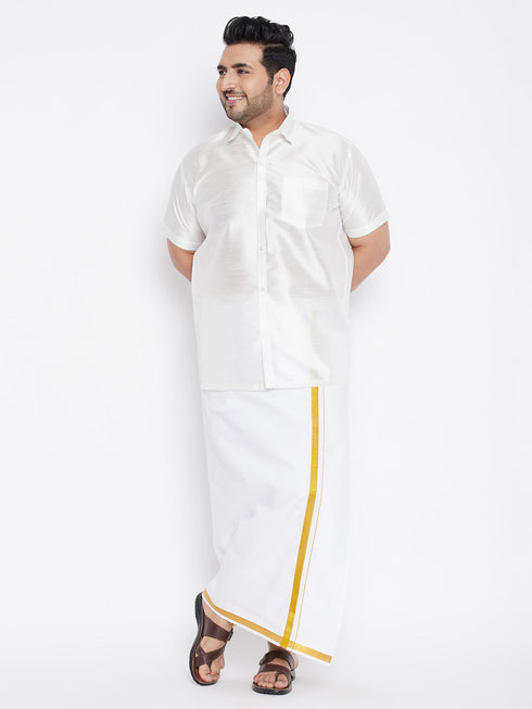 Men's Plus Size White Silk Blend Ethnic Shirt