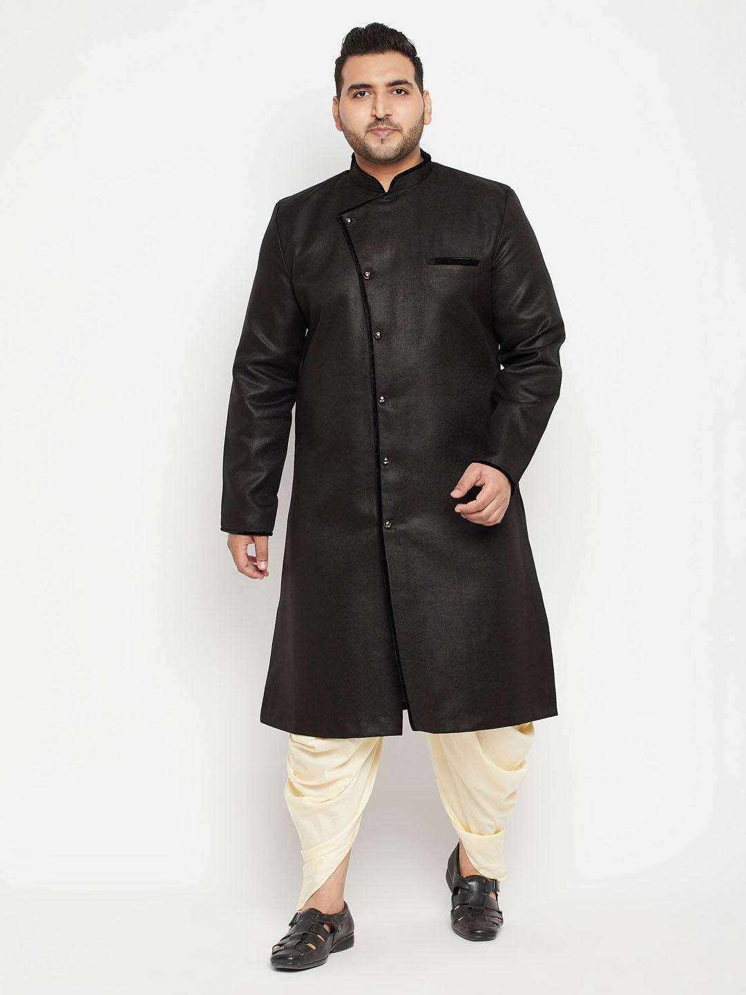Men's Plus Size Black Sherwani Set