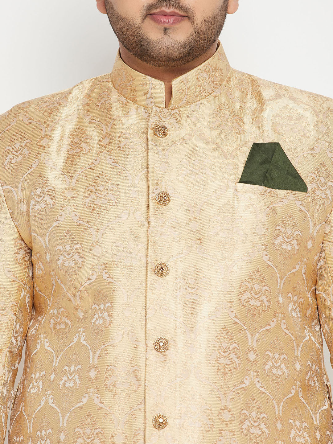 Men's Plus Size Golden Brocade Sherwani Set