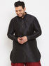 Men's Plus Size Black Silk Blend Curved Kurta