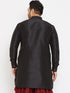 Men's Plus Size Black Silk Blend Curved Kurta