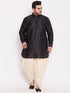 Men's Plus Size Black Silk Blend Curved Kurta Dhoti Set
