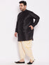 Men's Plus Size Black Silk Blend Curved Kurta Dhoti Set