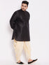 Men's Plus Size Black Silk Blend Curved Kurta Dhoti Set