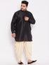 Men's Plus Size Black Silk Blend Curved Kurta Dhoti Set