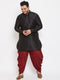 Men's Plus Size Black Silk Blend Curved Kurta Dhoti Set