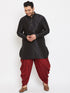 Men's Plus Size Black Silk Blend Curved Kurta Dhoti Set