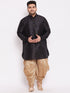 Men's Plus Size Black Silk Blend Curved Kurta Dhoti Set