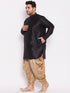 Men's Plus Size Black Silk Blend Curved Kurta Dhoti Set