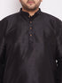Men's Plus Size Black Silk Blend Curved Kurta Dhoti Set
