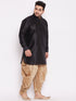 Men's Plus Size Black Silk Blend Curved Kurta Dhoti Set