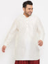 Men's Plus Size Cream Silk Blend Curved Kurta